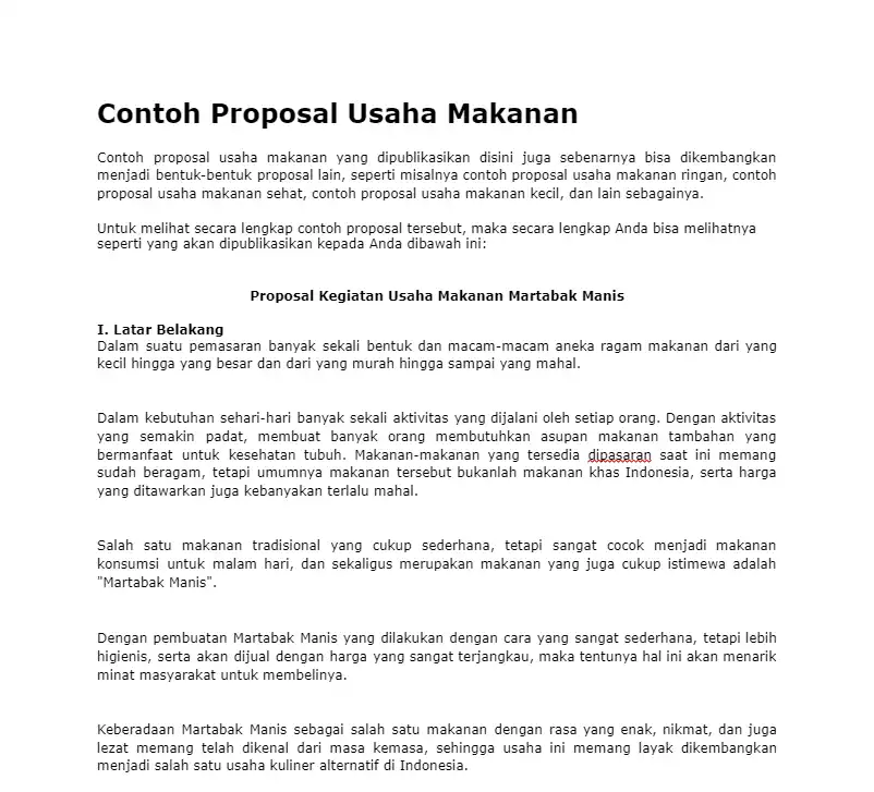 Contoh Proposal Usaha Martabak Manis